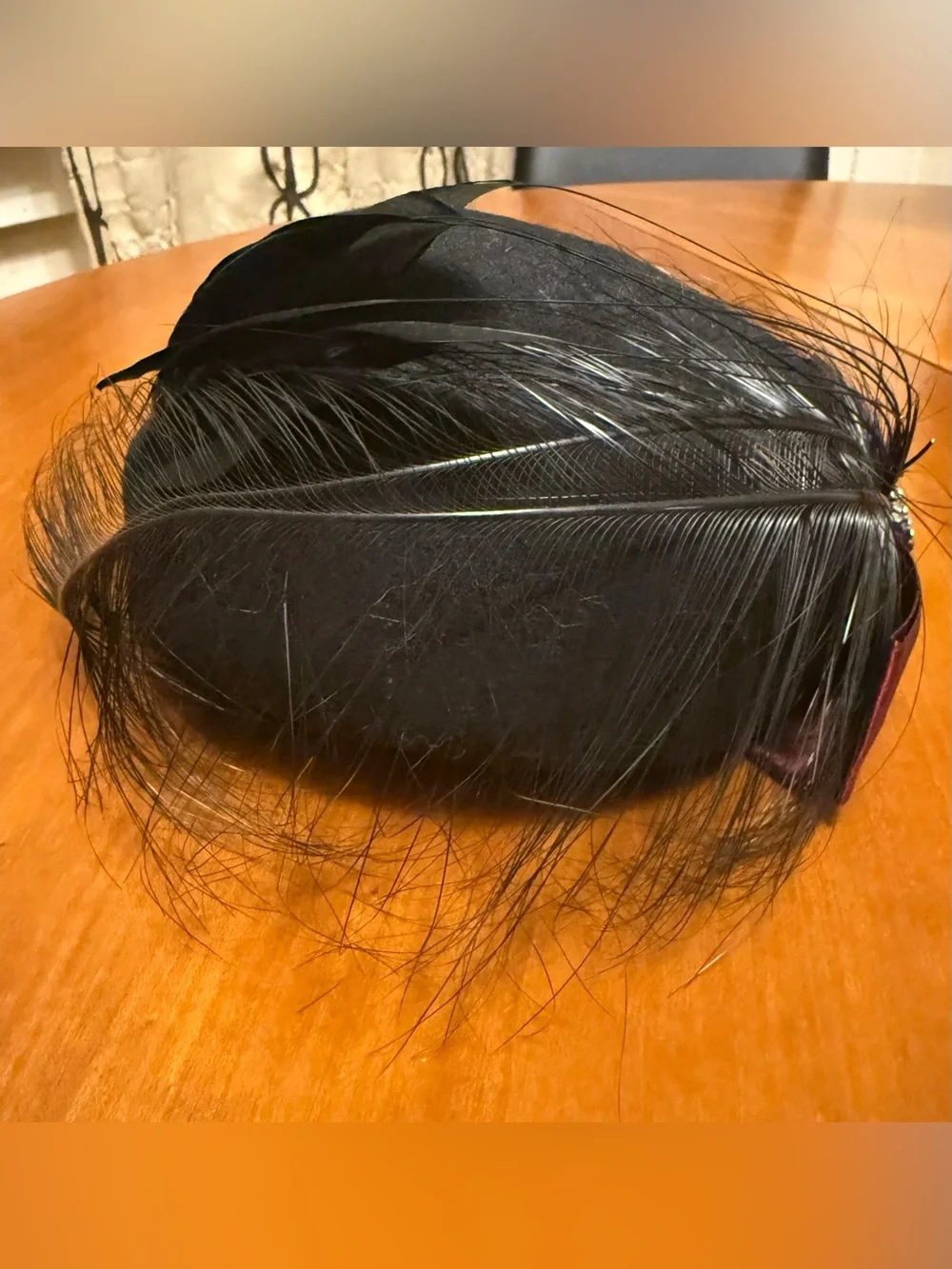 VINTAGE Miss Bierner Michael Howard Black Wool Hat Feather Rhinestone